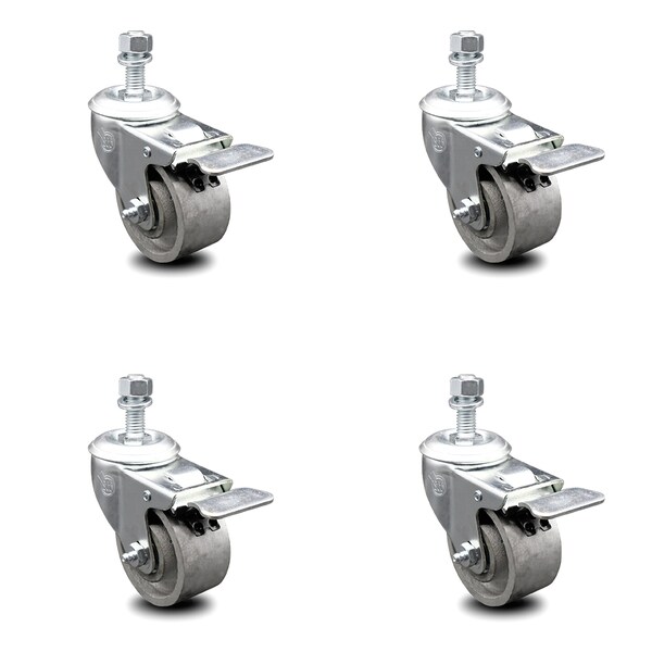 3 Inch Semi Steel Swivel 10mm Stem Caster Set with Total Lock Brake SCC